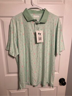 Fore Fathers Men’s Mint Polo with Pink Ribbon Print